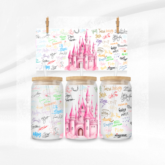 Pink Castle and Character Signatures Libbey Glass Can