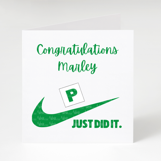 Personalised 'Just Did It' Driving Test Card