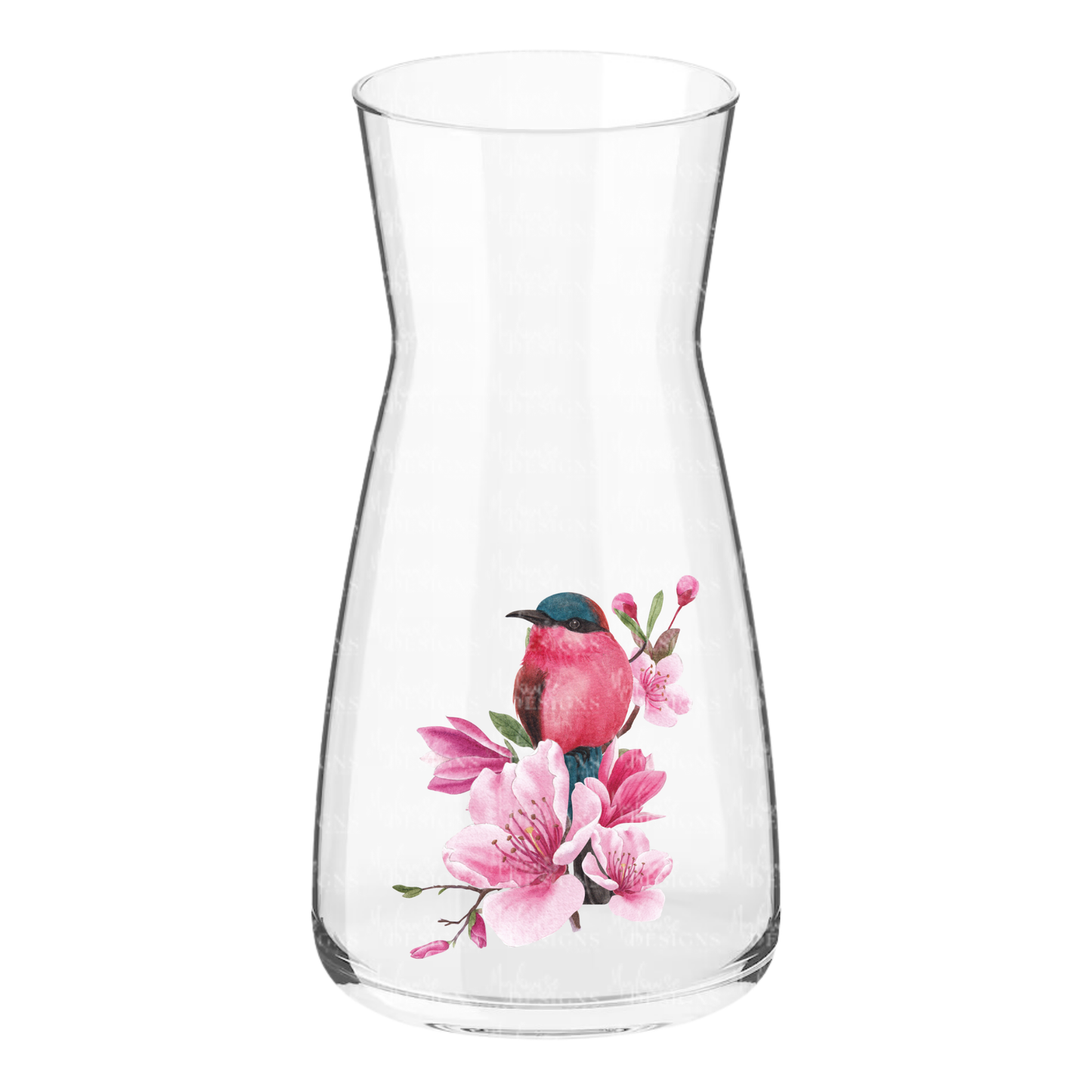Glass Vase with bird and blossom
