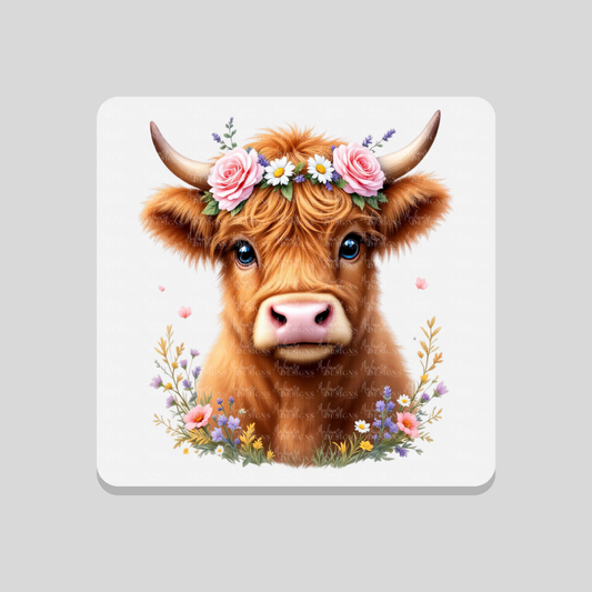 Flower Crown Highland Cow Coaster