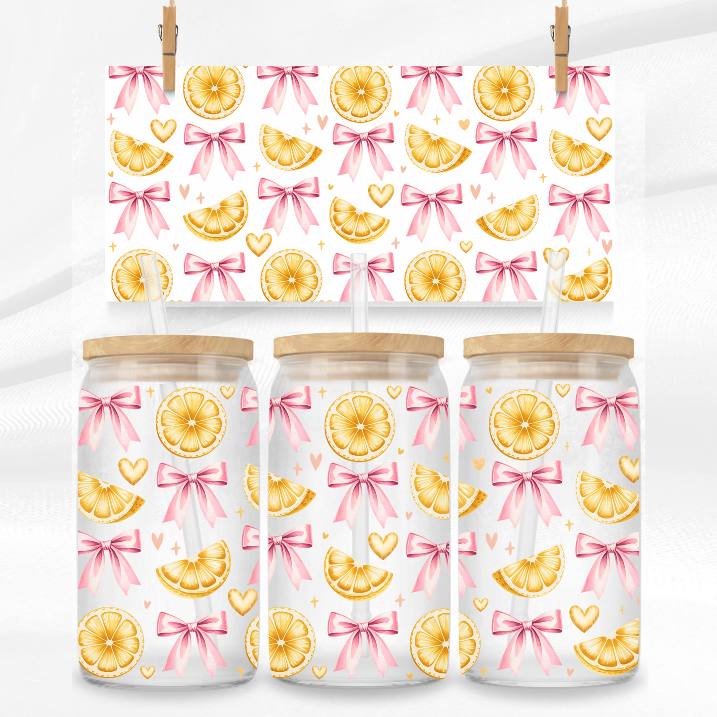 Lemon and Bows Libbey Glass Can
