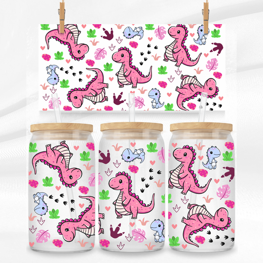 Pink Dinosaur Libbey Glass Can