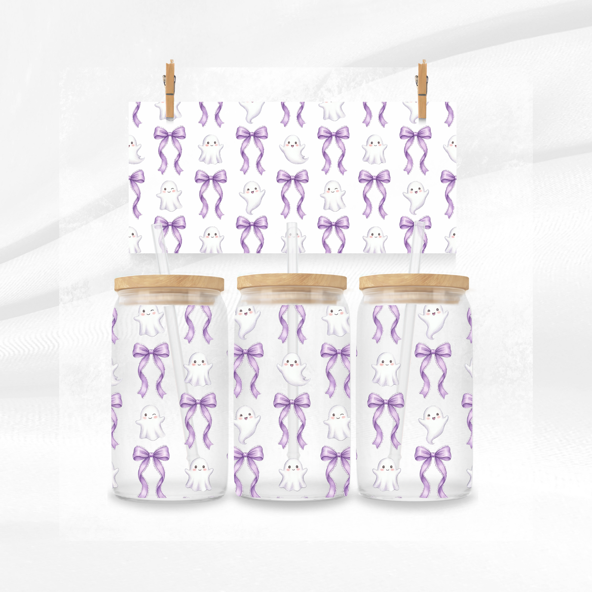Cute Ghosts and Bows Libbey Glass Can