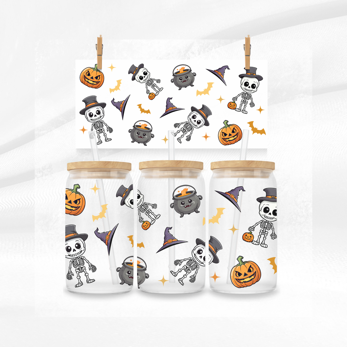 Skeletons and Cauldrons Libbey Glass Can