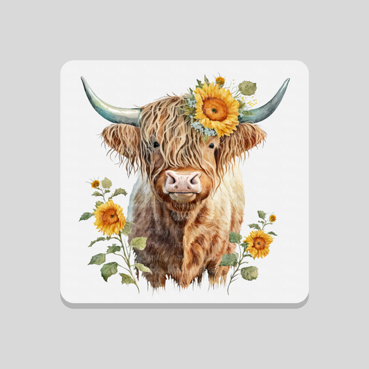 Sunflower Highland Cow Coaster