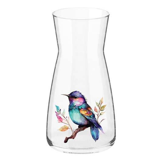 Glass Vase with Colorful Bird Design