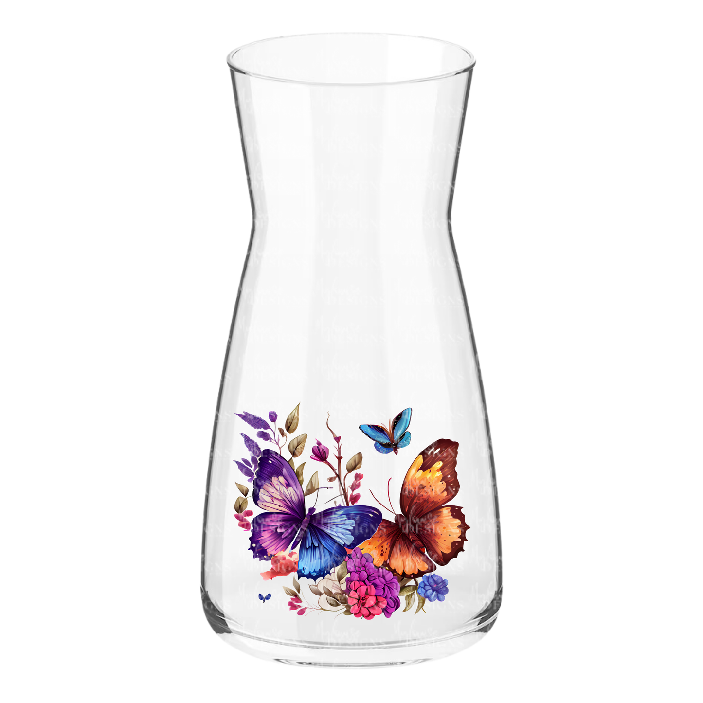 Glass Vase with Butterfly & Floral Design