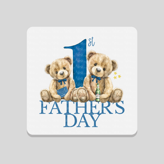First Father's Day Blue Teddy Coaster