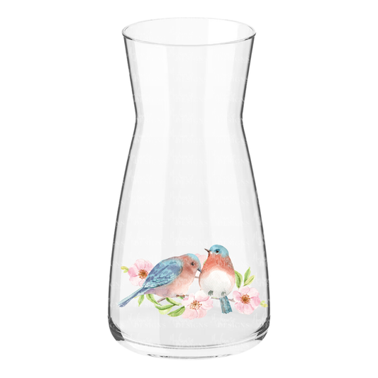 Glass Vase with Birds & Blossom Design
