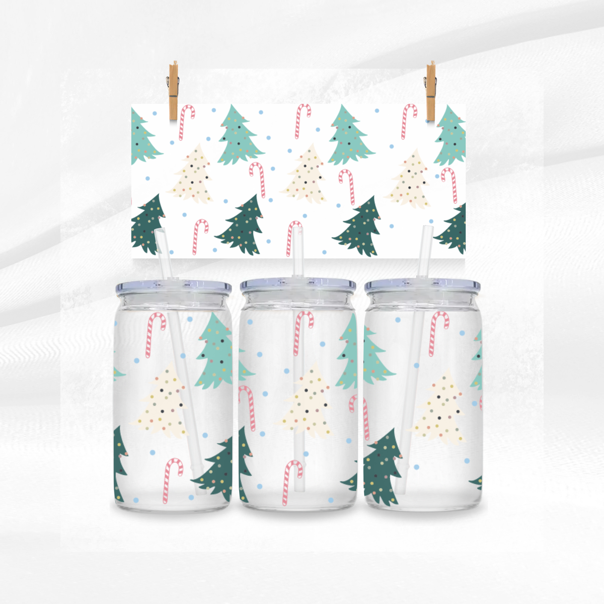 Christmas Trees and Candy Canes Libbey Glass Can