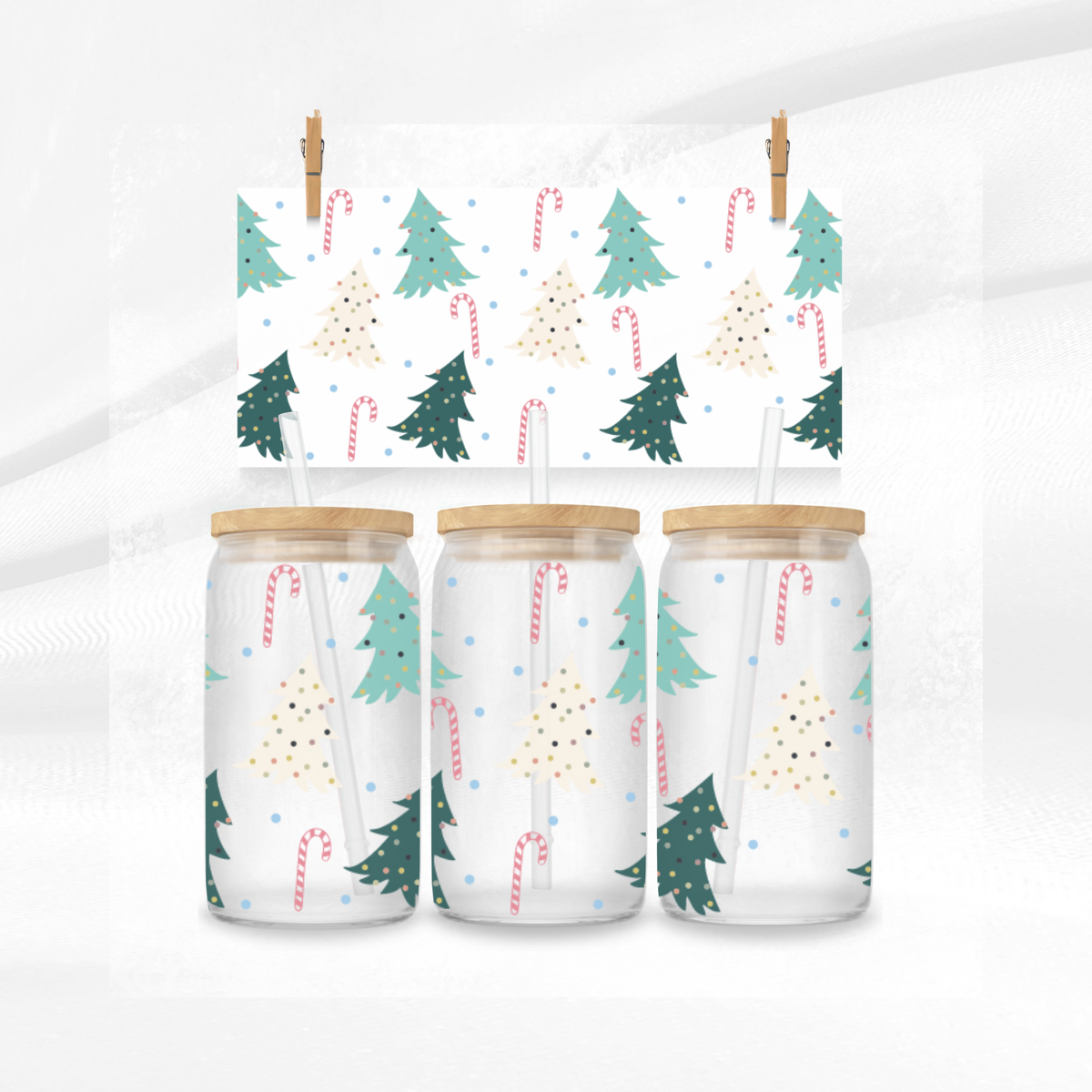 Christmas Trees and Candy Canes Libbey Glass Can