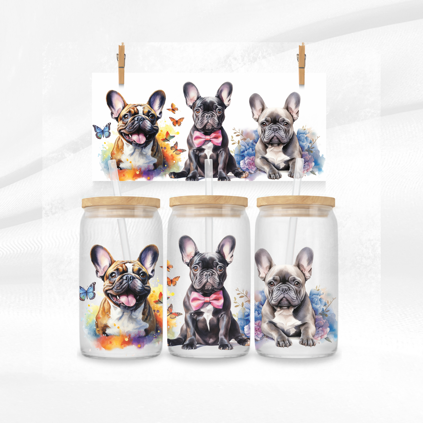 French Bulldog Libbey Glass Can