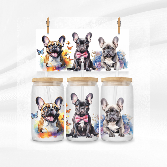French Bulldog Libbey Glass Can