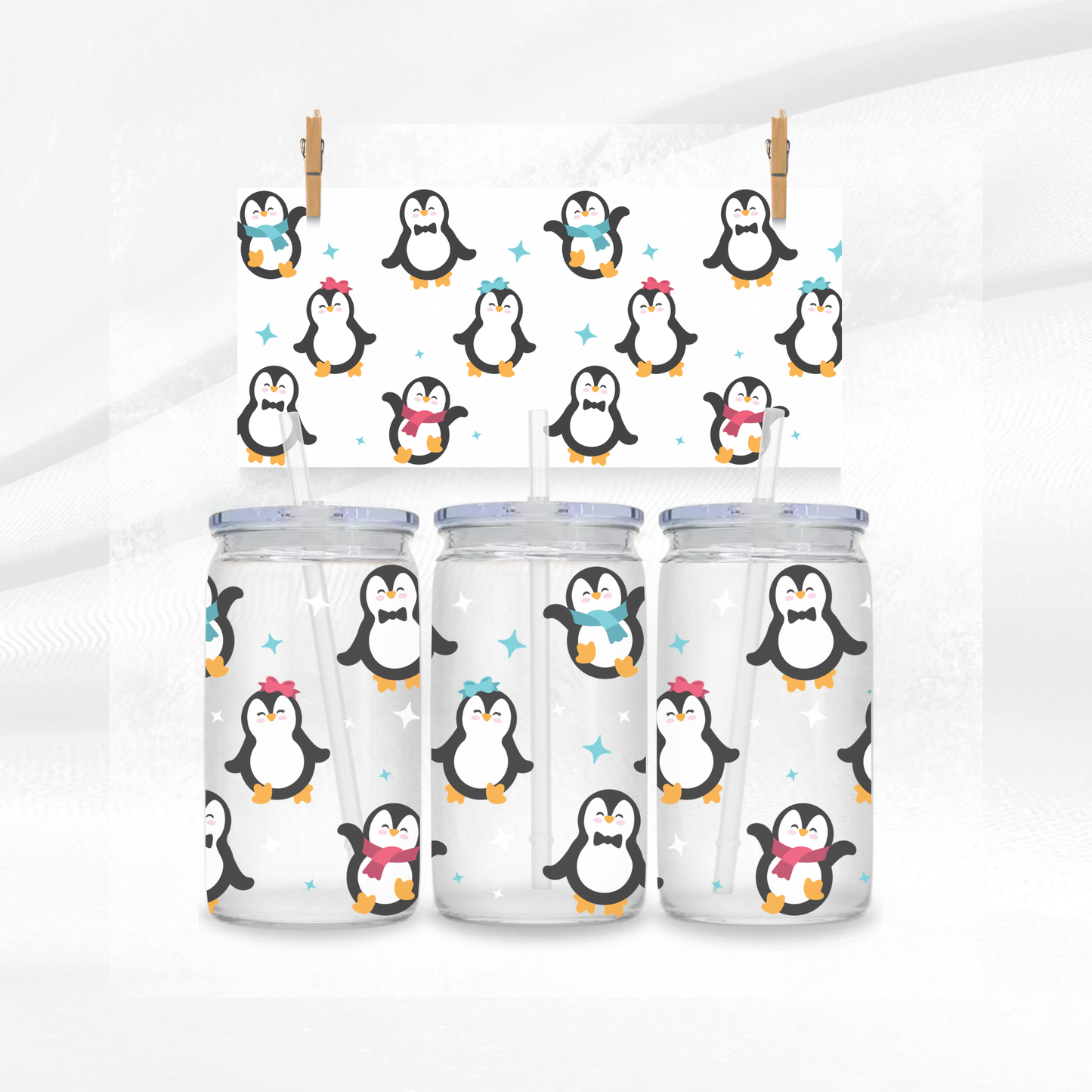Cute Penguins Libbey Glass Can
