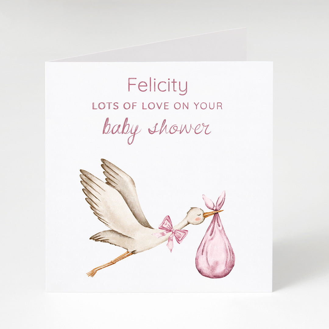 Personalised Baby Shower Stork Pink Card