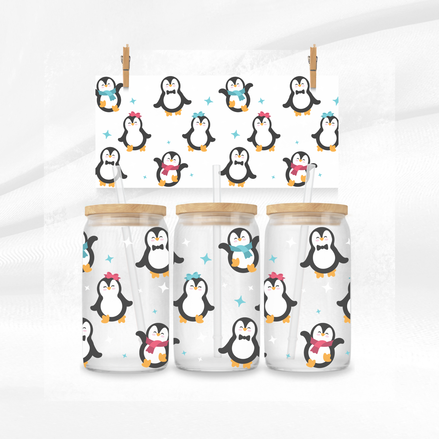 Cute Penguins Libbey Glass Can