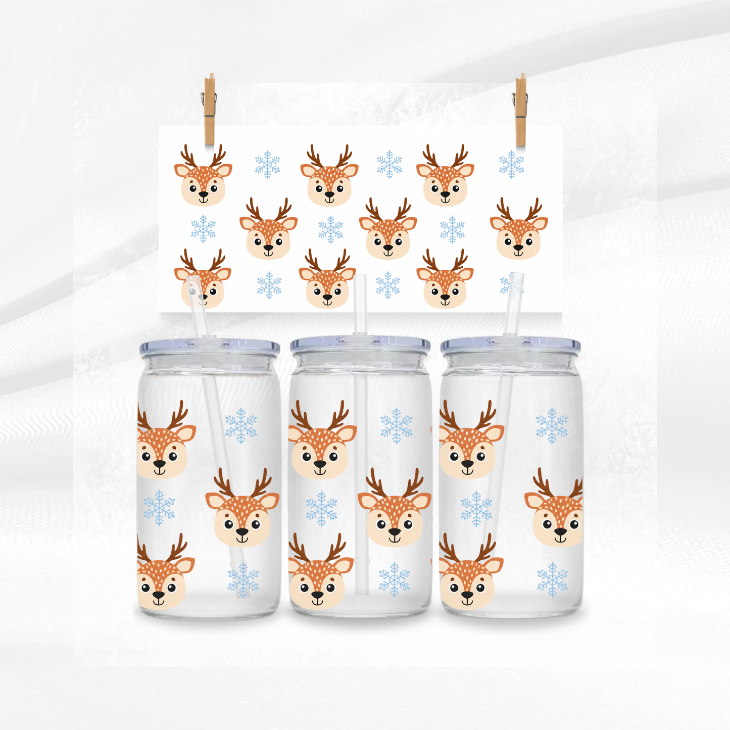 Cute Reindeer Libbey Glass Can