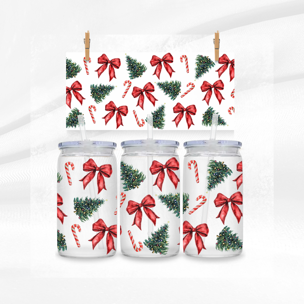 Christmas Trees, Bows and Candy Canes Libbey Glass Can