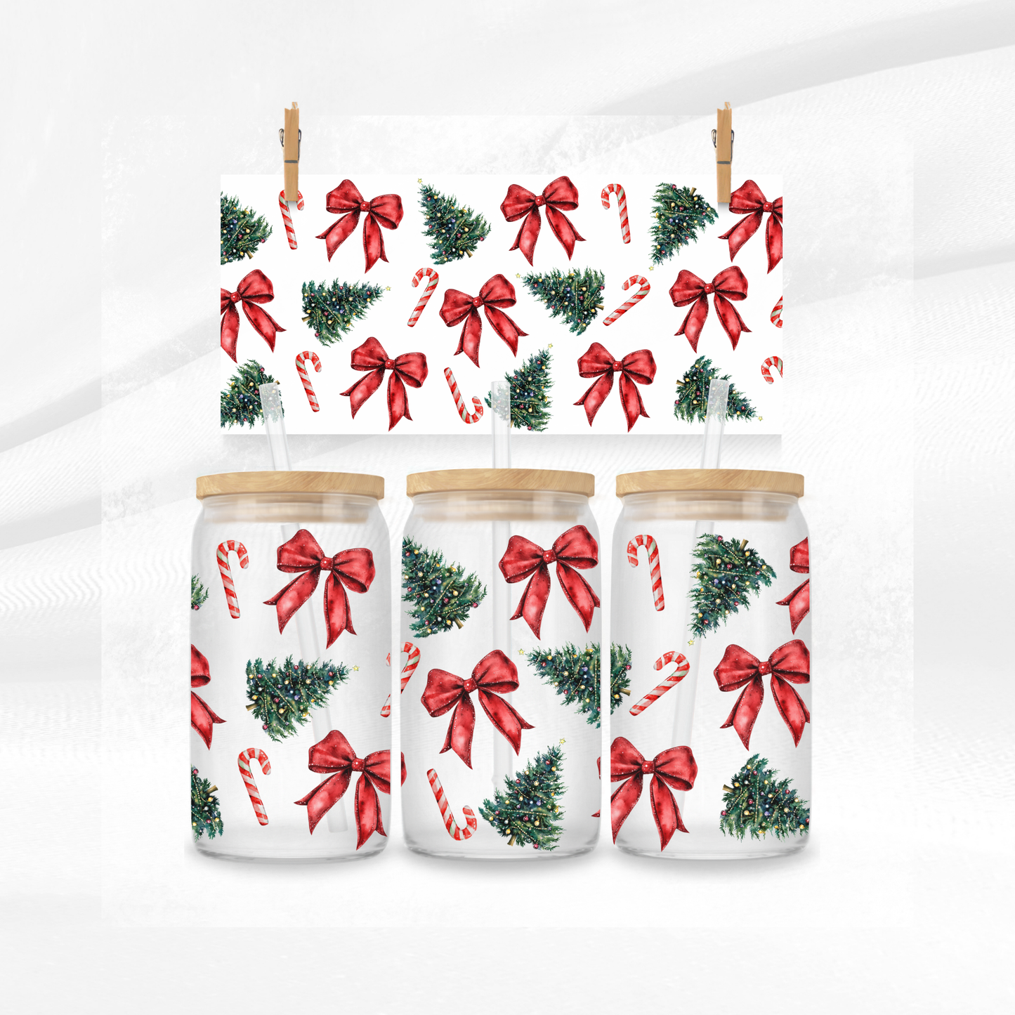 Christmas Trees, Bows and Candy Canes Libbey Glass Can
