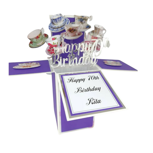 Personalised 70th 80th Vintage Tea Cup Birthday Pop Up Card