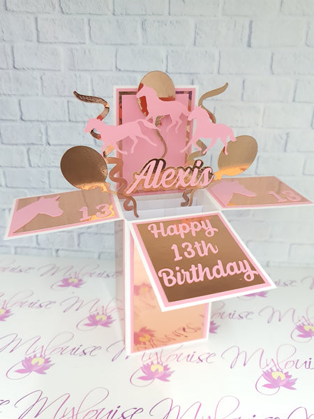 Personalised Kids Horse Themed Birthday Pop Up Card