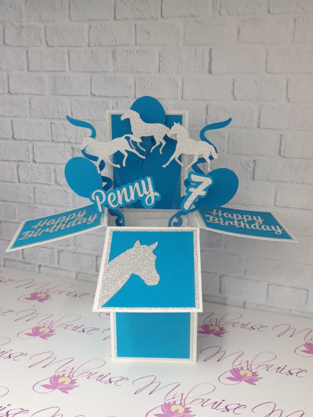 Personalised Kids Horse Themed Birthday Pop Up Card