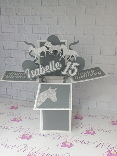 Personalised Kids Horse Themed Birthday Pop Up Card