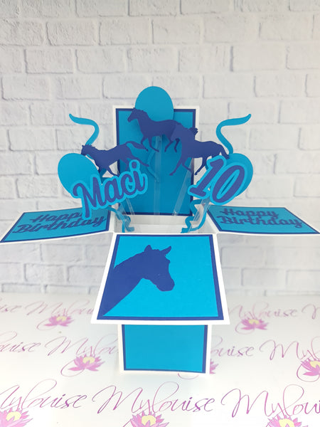 Personalised Kids Horse Themed Birthday Pop Up Card