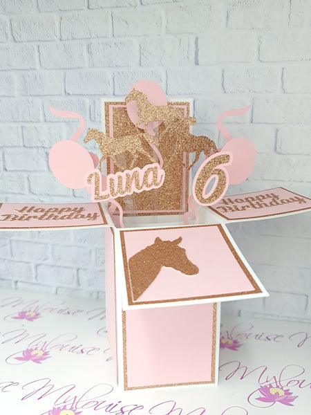 Personalised Kids Horse Themed Birthday Pop Up Card