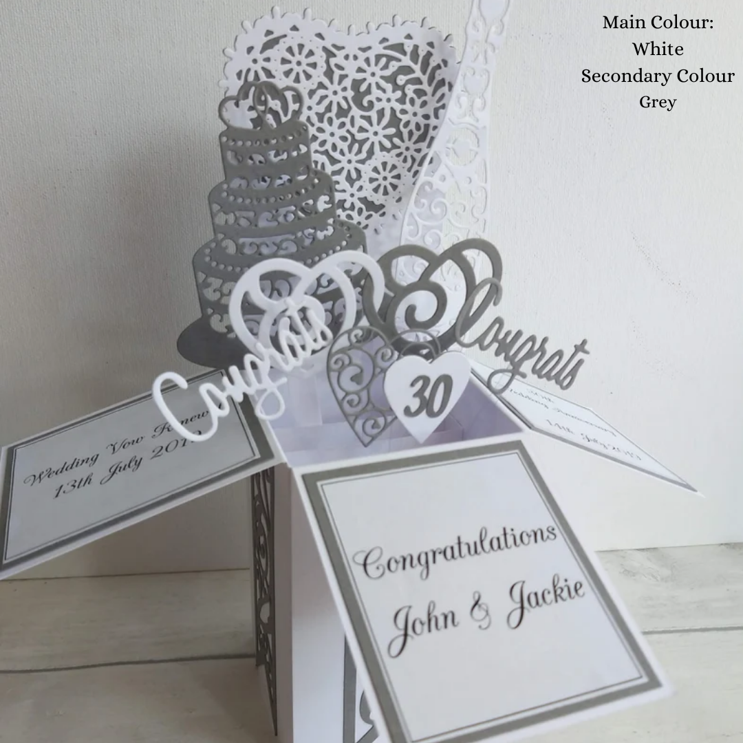 Personalised 30th wedding anniversary pop up box card.