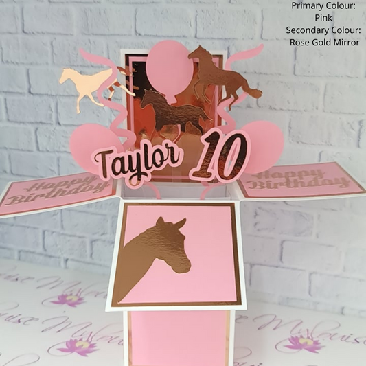 Personalised Kids Horse Themed Birthday Pop Up Card