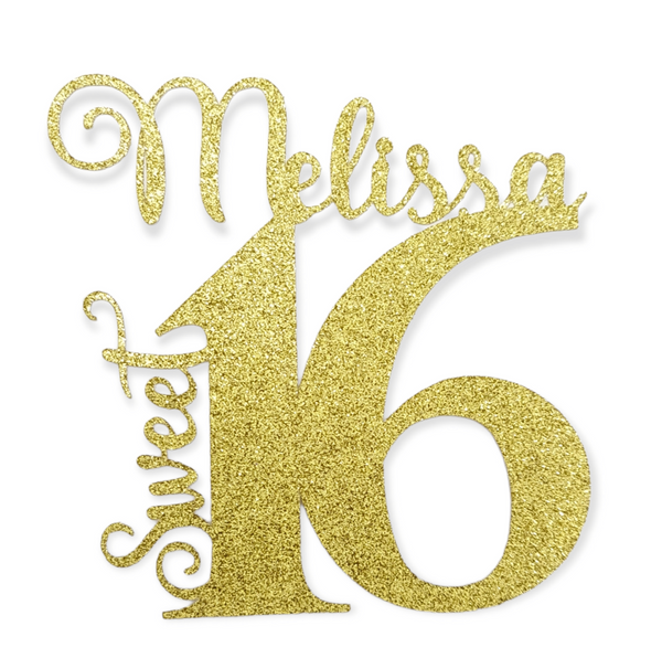 Personalised Sweet 16 Birthday Glitter Cake Topper