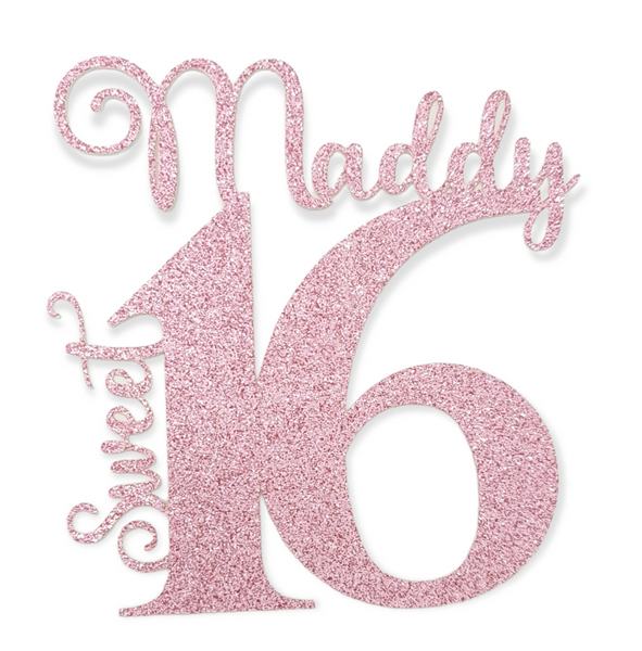 Personalised Sweet 16 Birthday Glitter Cake Topper