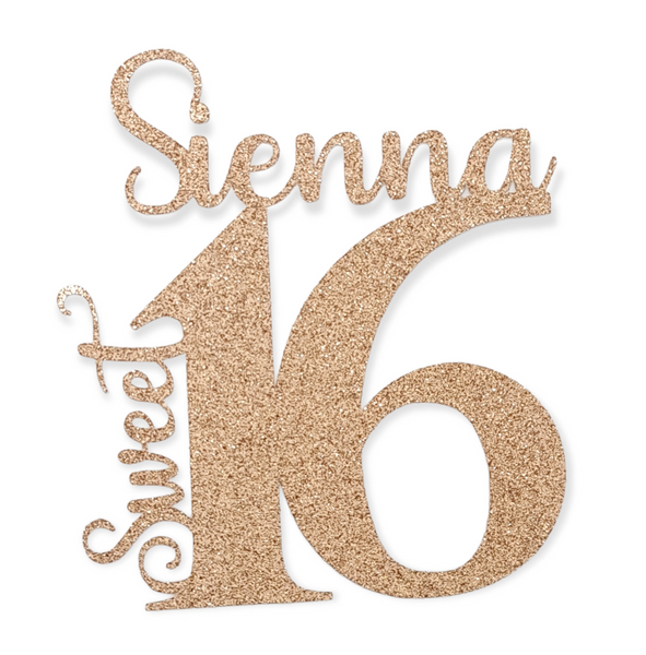 Personalised Sweet 16 Birthday Glitter Cake Topper