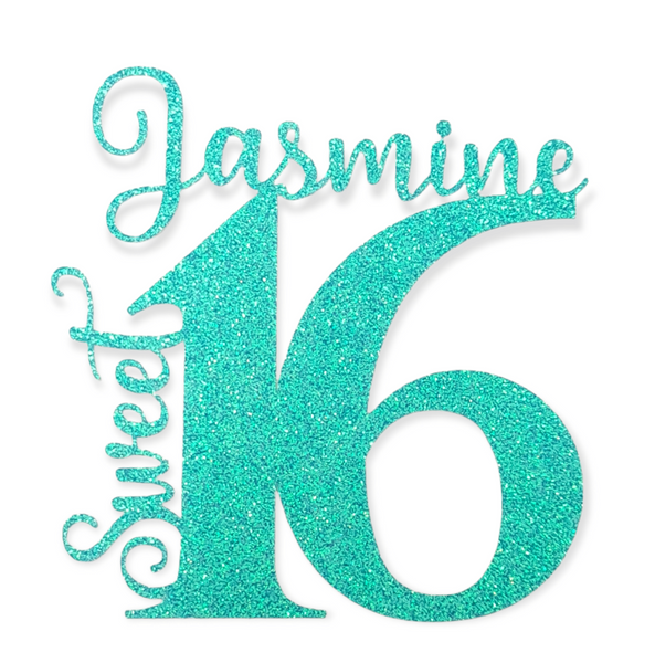 Personalised Sweet 16 Birthday Glitter Cake Topper