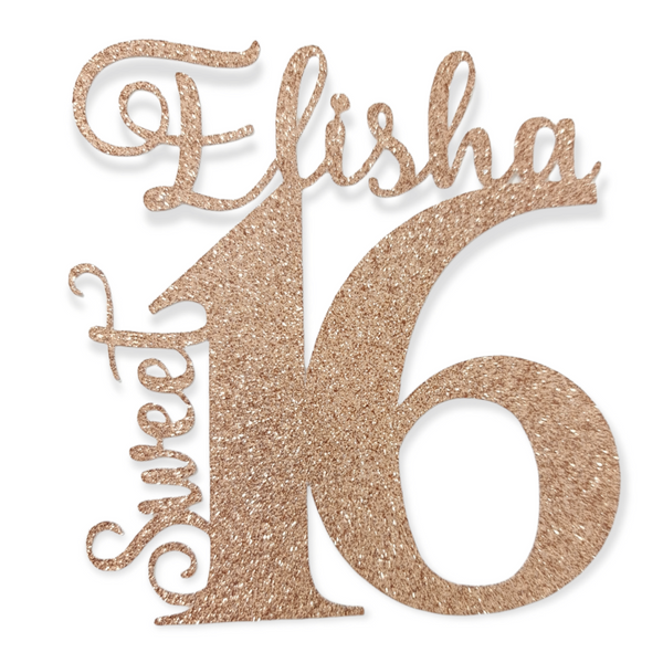 Personalised Sweet 16 Birthday Glitter Cake Topper