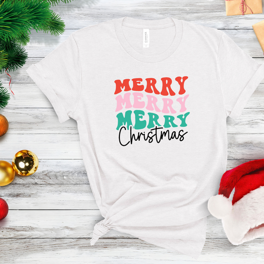 Merry Merry Merry Christmas Retro Style T-shirt