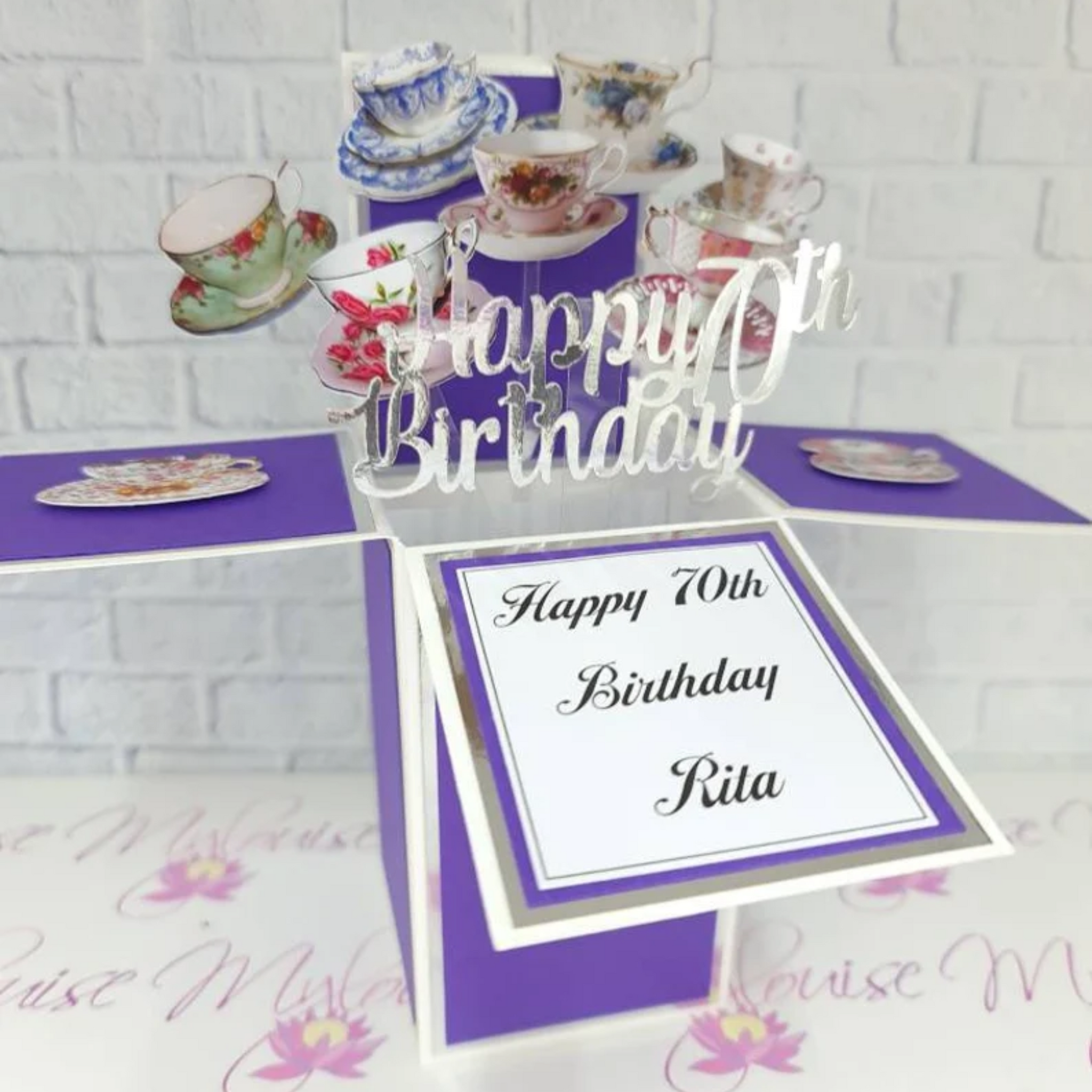 Personalised 70th 80th Vintage Tea Cup Birthday Pop Up Card