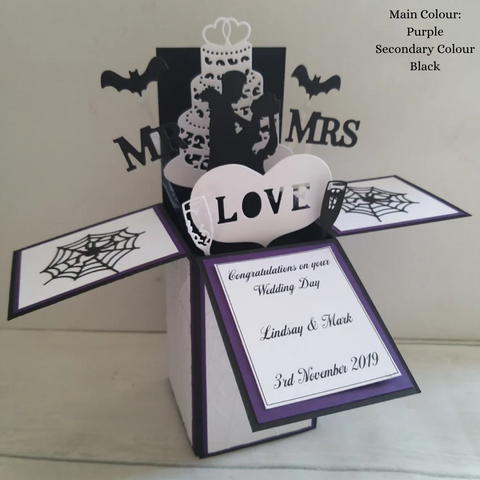 Gothic & spooky pop up wedding card with bats and spiders.