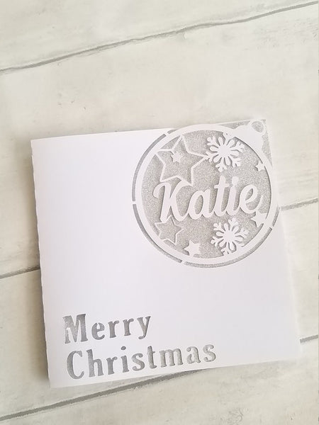 Personalised Christmas Bauble Glitter Card