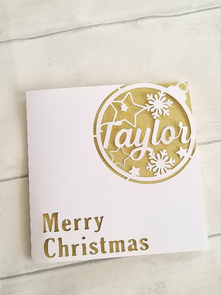 Personalised Christmas Bauble Glitter Card