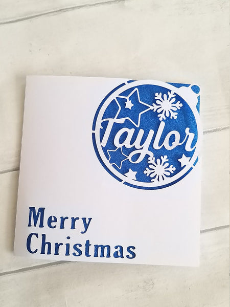 Personalised Christmas Bauble Glitter Card