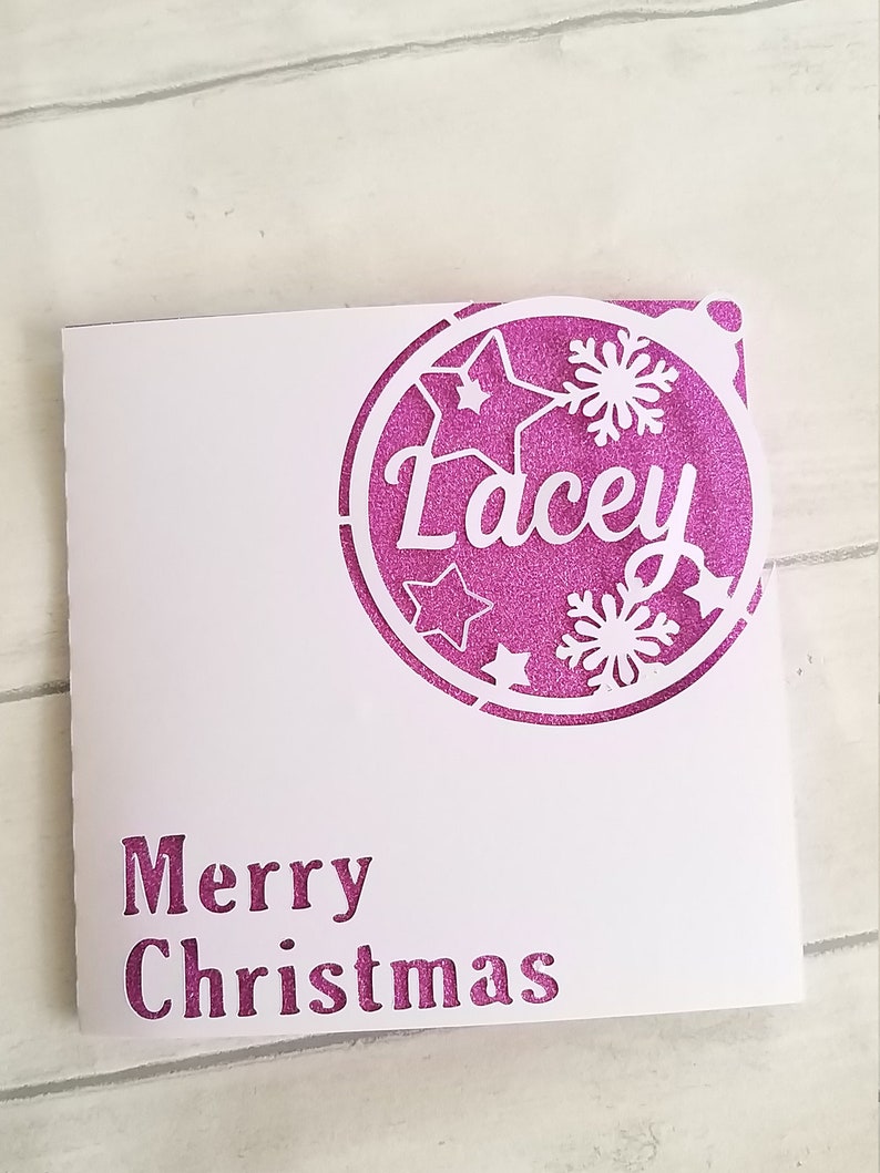 Personalised Christmas Bauble Glitter Card