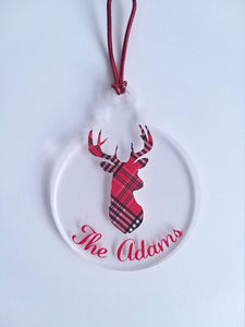 Personalised Family Name Tartan Reindeer Bauble