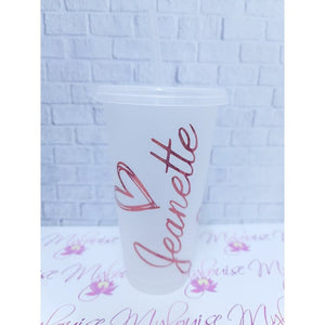 Personalised 160z Clear Frosted Tumbler With Straw & Lid