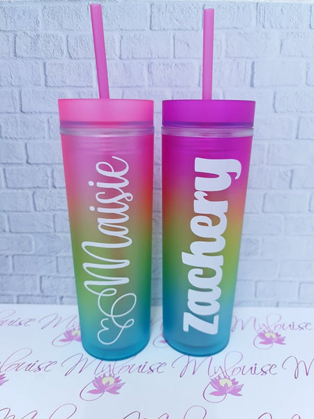 16oz Personalised Rainbow Tumbler Cup with Straw